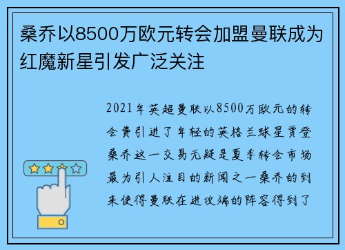 桑乔以8500万欧元转会加盟曼联成为红魔新星引发广泛关注