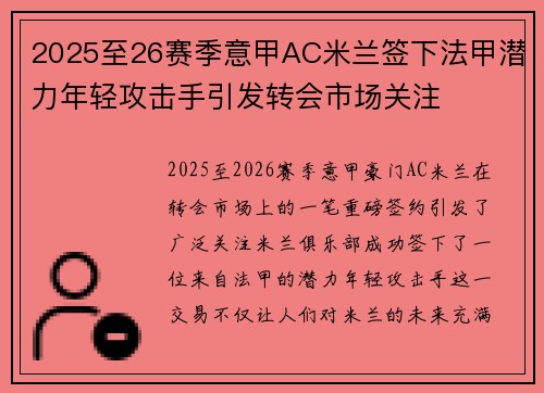 2025至26赛季意甲AC米兰签下法甲潜力年轻攻击手引发转会市场关注